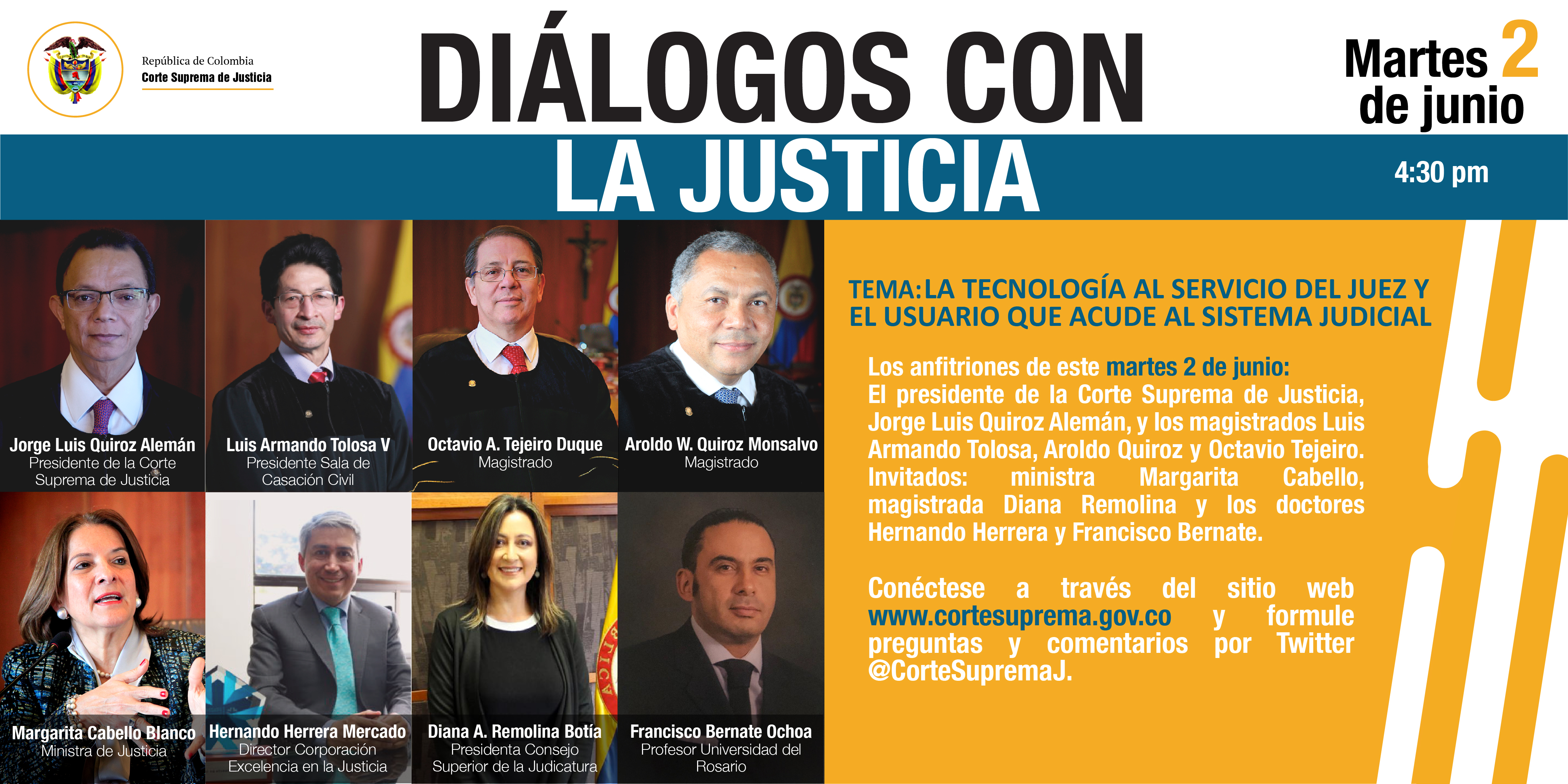 La Sala de Casación Civil de la Corte Suprema de Justicia invita a todos los servidores judiciales del país a conectarse con la transmisión en directo del espacio, “Diálogos con la Justicia