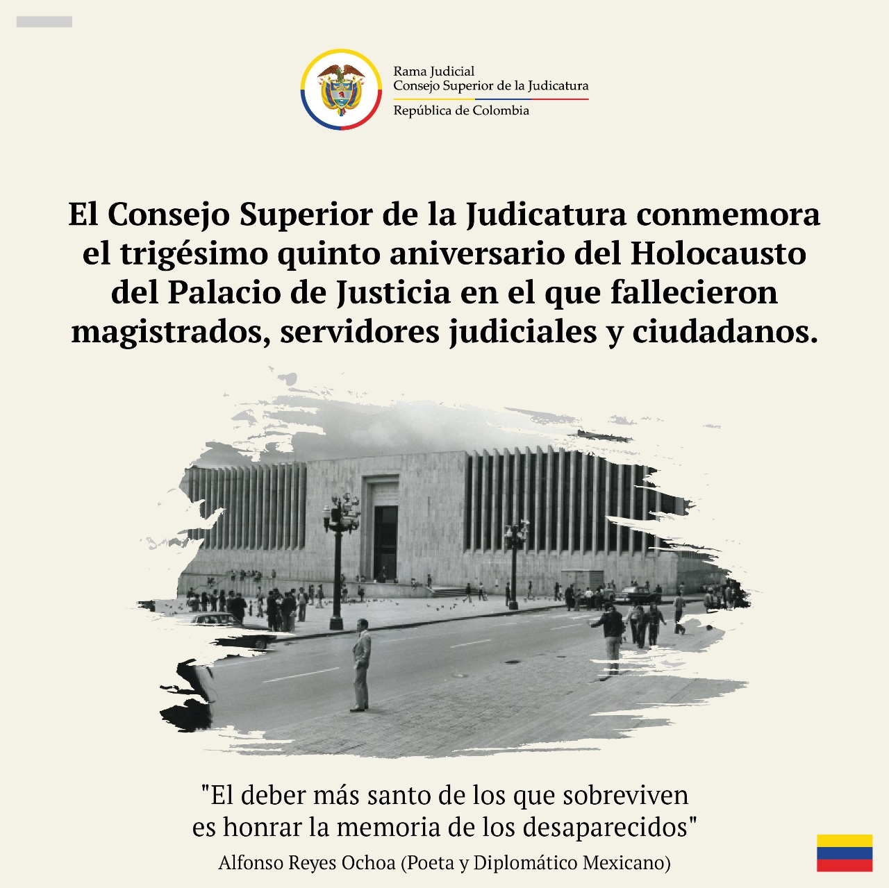 Judicatura commemora aniversario holocausto Palacio de Justicia
