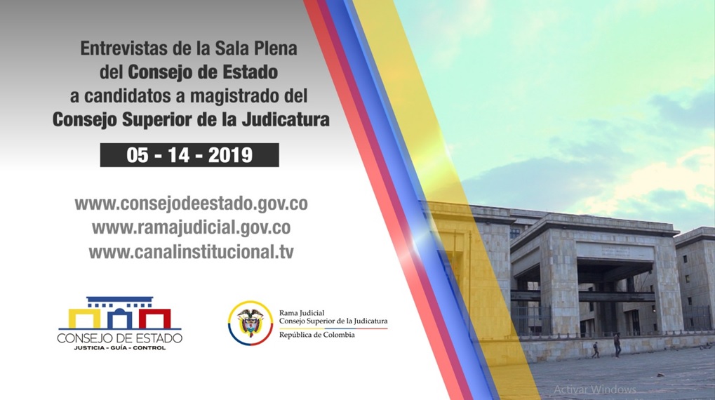 El Consejo de Estado, se permite invitar el día martes 14 de mayo de 2019, a ver vía streaming a partir de las 2:00 p.m., la presentación de los aspirantes a ocupar la vacante de Magistrado del Consejo Superior de la Judicatura en reemplazo del Doctor José Agustín Suárez Alba por vencimiento de su período constitucional.