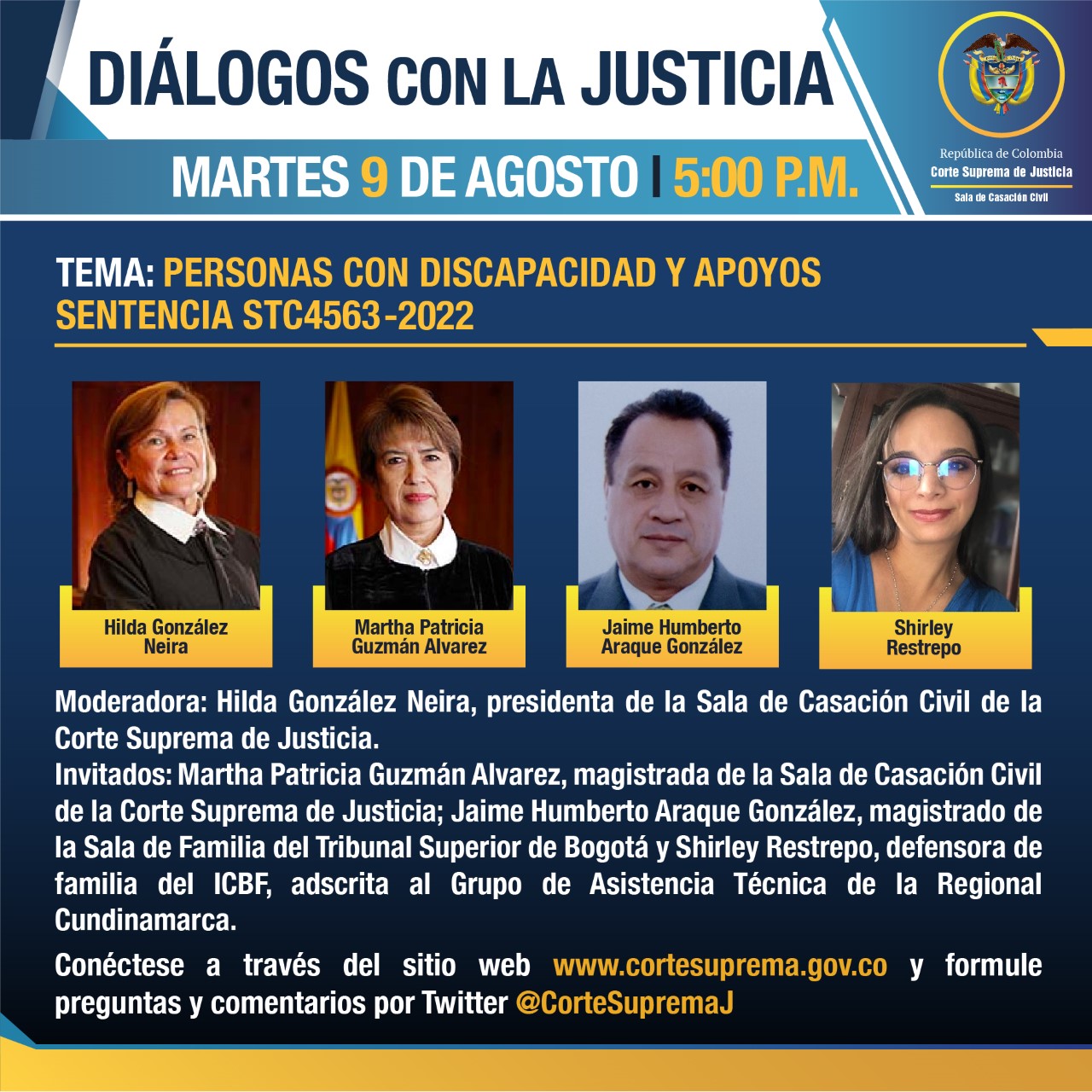 Vea en directo, Diálogos con la Justicia, tema: "Personas con discapacidad y apoyos” - STC-4563-2022, martes 09 de agosto de 2022, a partir de las 05:00 p.m.