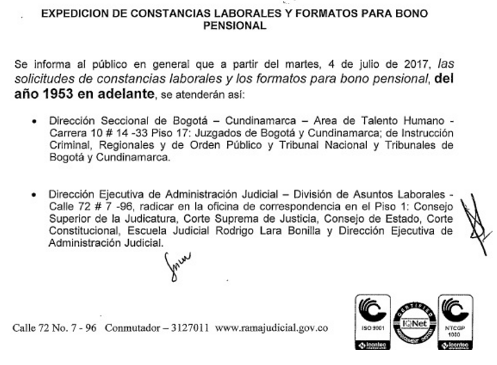 Expedición de Constancias Laborales y Formatos para Bono 