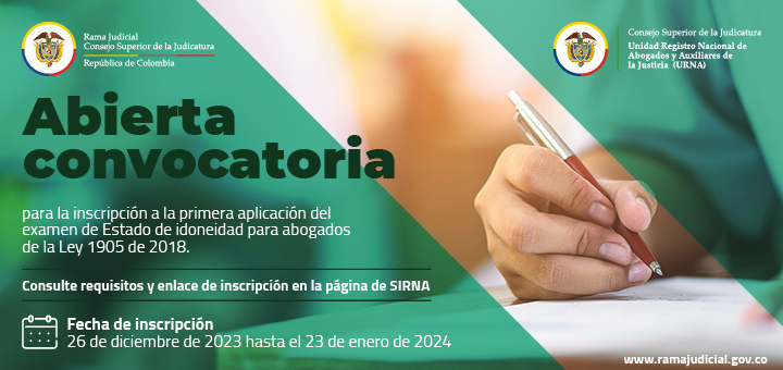 Judicatura abre inscripciones para la presentación del examen de Estado señalado en la Ley 1905 de 2018 - Aplicación 2024-I.