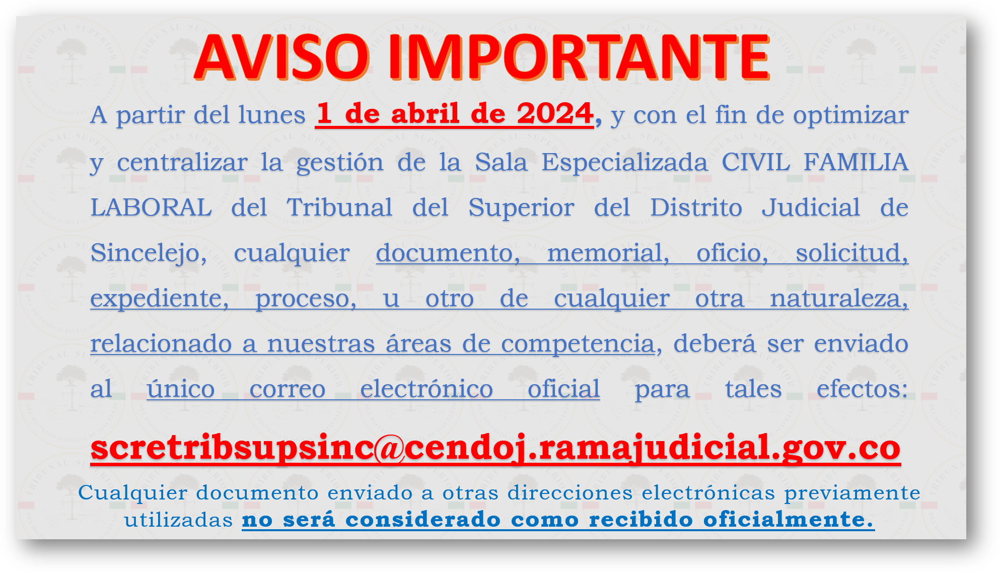 UNIFICACIÓN DE CORREO ELECTRÓNICO PARA RECEPCIÓN DE DOCUMENTOS.