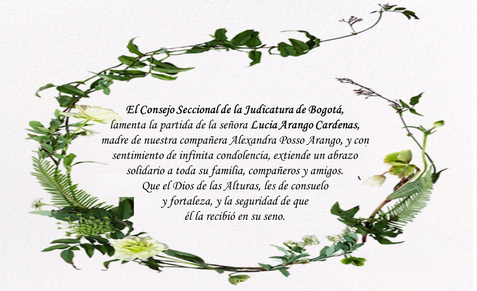 CONDOLENCIAS LUCIA ARANGO CARDENAS