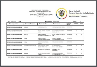 Publicación Estados, traslados y edictos