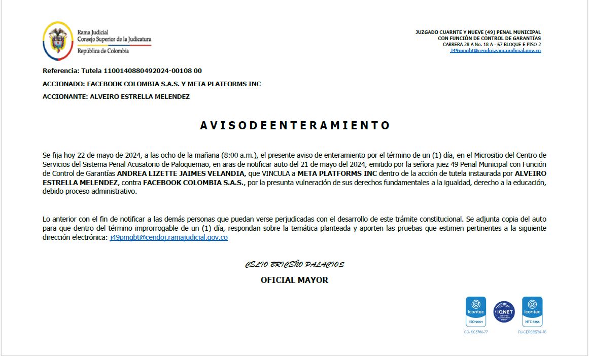 AVISO DE ENTERAMIENTO