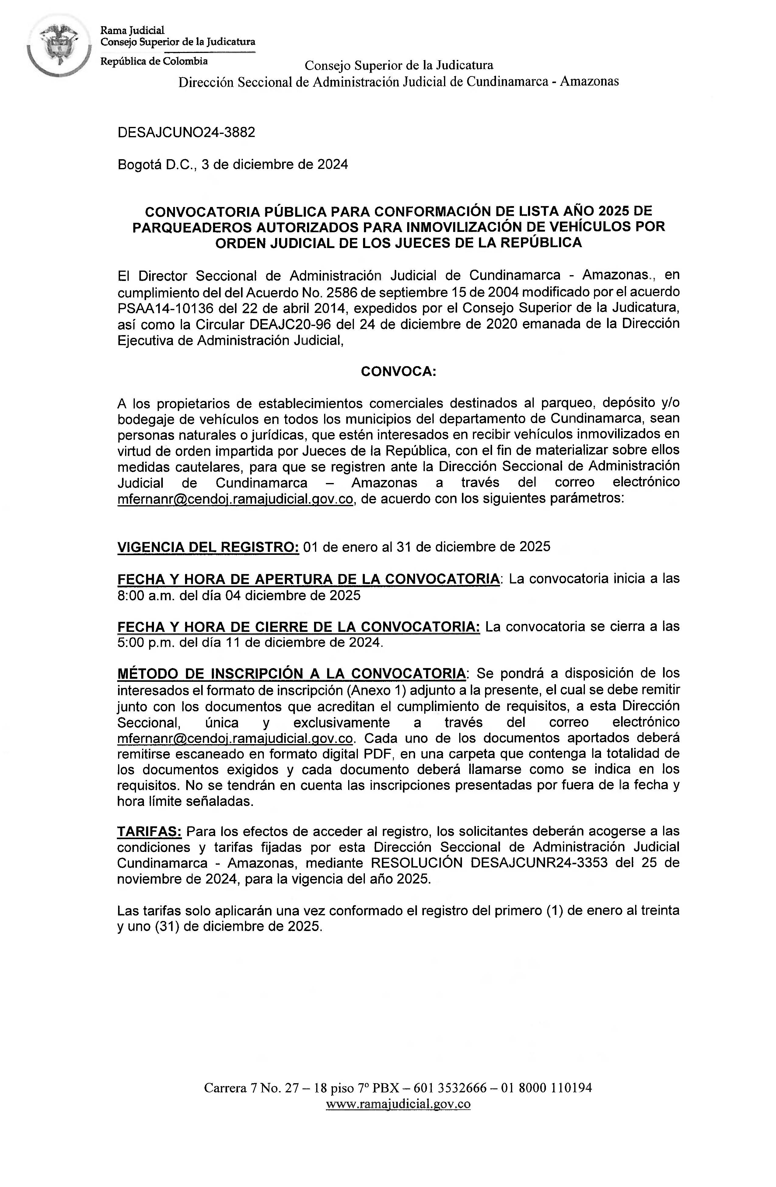 TARIFAS DE PARQUEADEROS