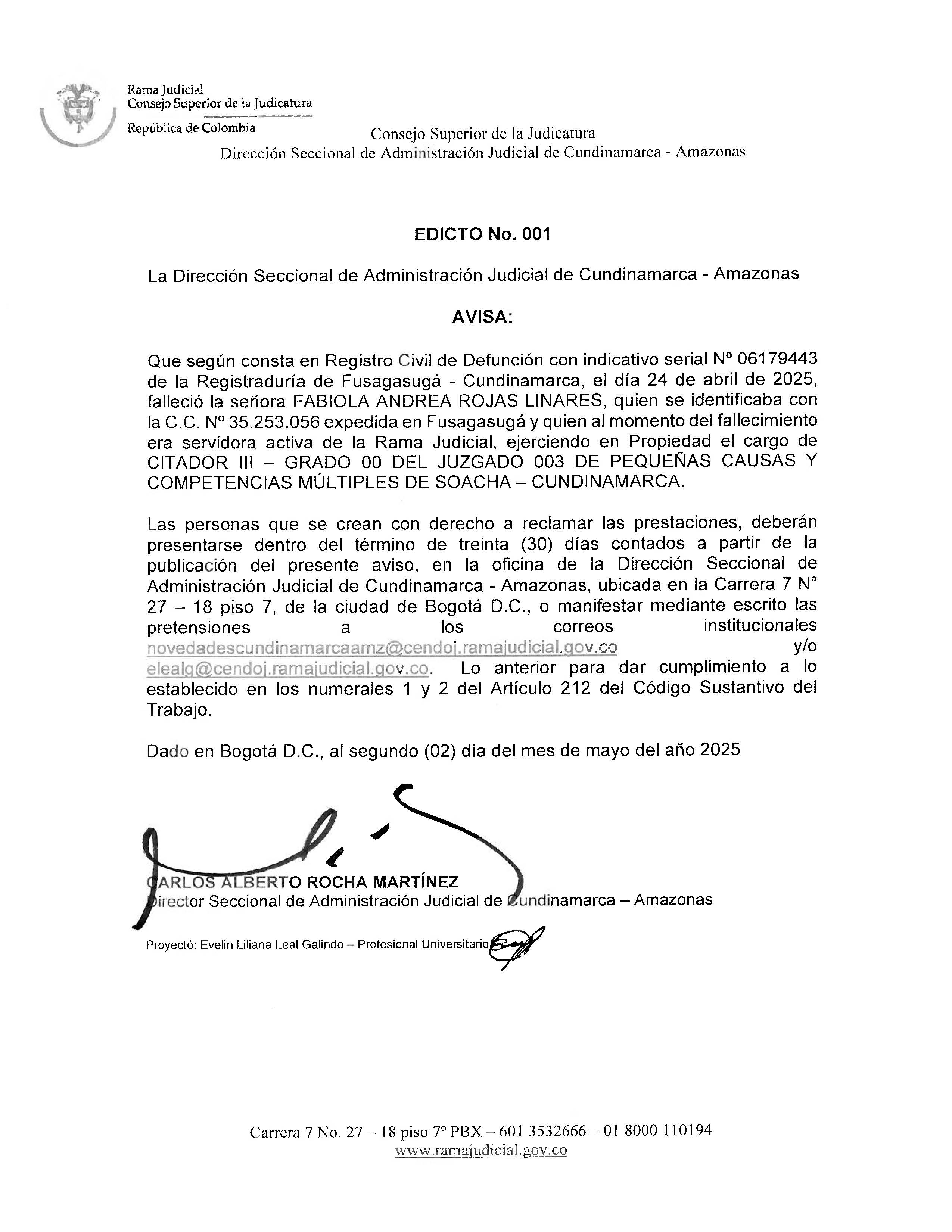 EDICTO No. 001