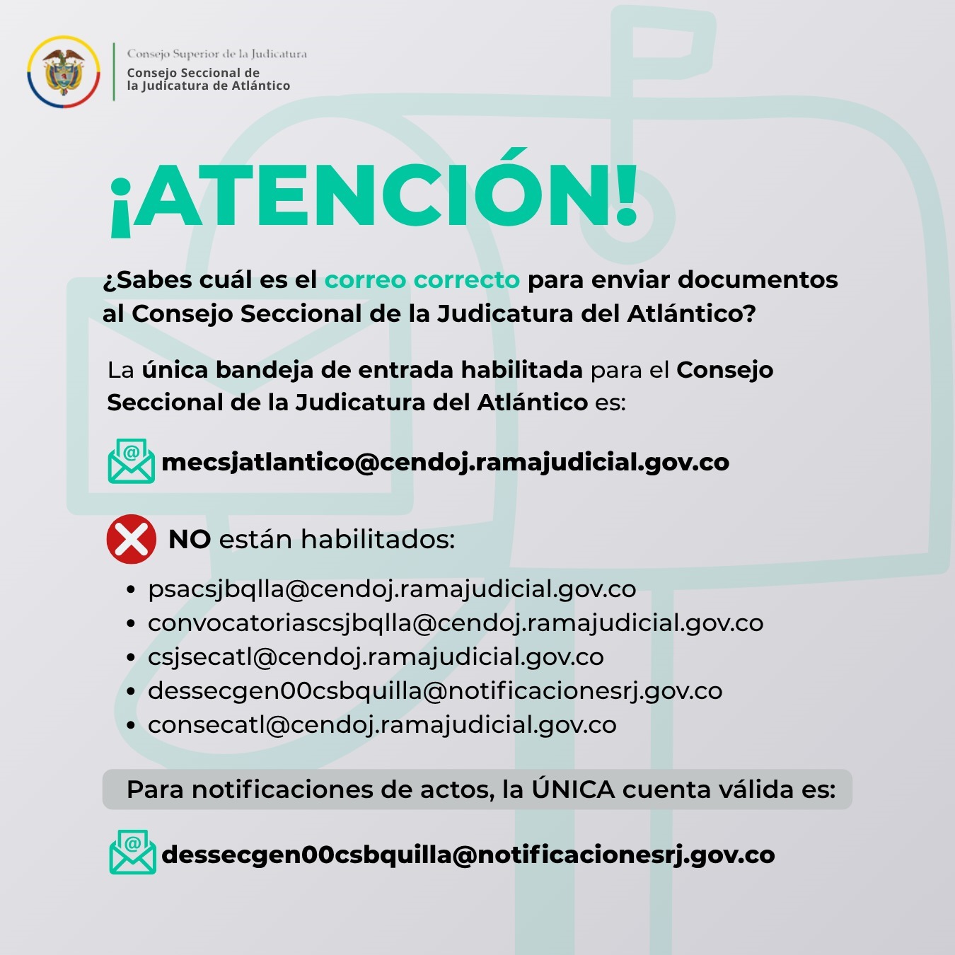 ÚNICA BANDEJA DE ENTRADA HABILITADA DEL CONSEJO SECCIONAL DE LA JUDICATURA DEL ATLÁNTICO