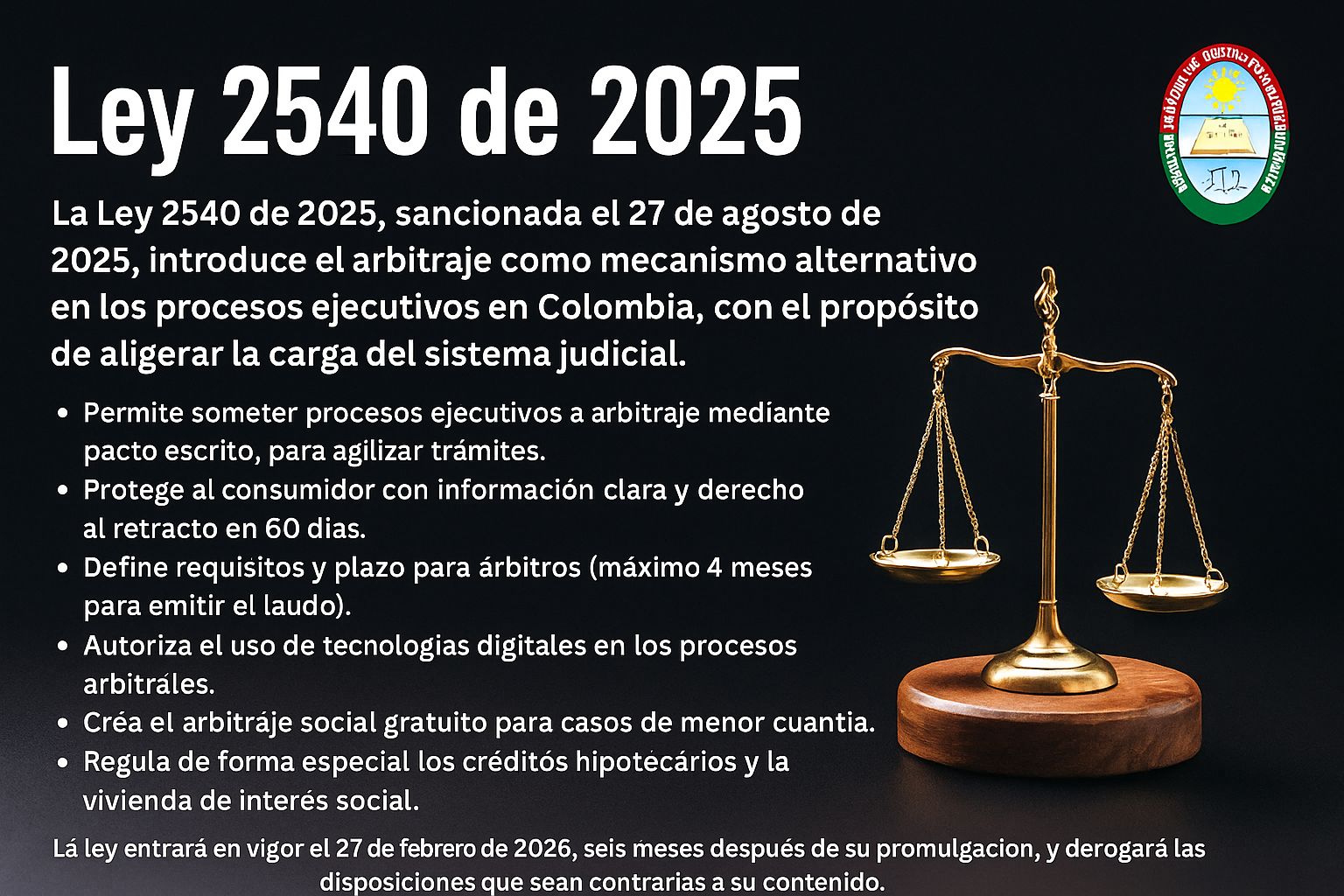 Ley 2540 de 2025: Proceso ejecutivo arbitral