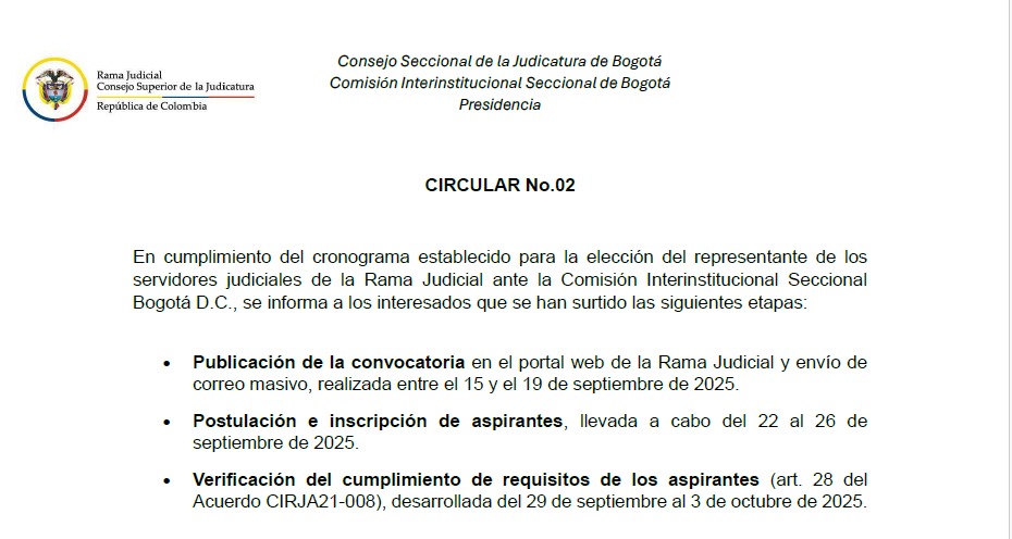 Confirmación de candidatos seleccionados para representantes de empleados y funcionarios ante la Comisión Interinstitucional seccional Bogotá
