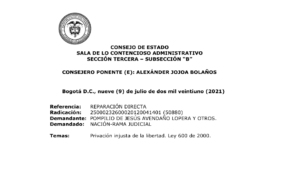 Presentación de excusas de la Nación Rama Judicial al señor  Pompilio de Jesús Avendaño Lopera y a su núcleo familiar