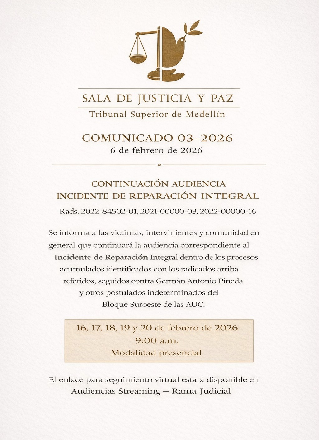 Continuación Audiencia Incidente de Reparación Integral