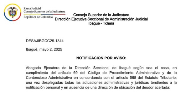 NOTIFICACION POR AVISO PROCESO 2020-00403