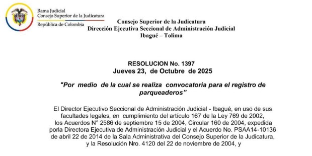 CONVOCATORIA PARQUEADEROS 2026 - RESOLUCION 1397