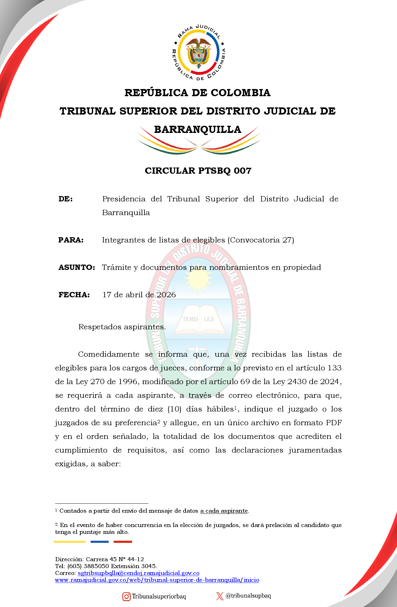 Documentos lista de elegibles - Convocatoria 27