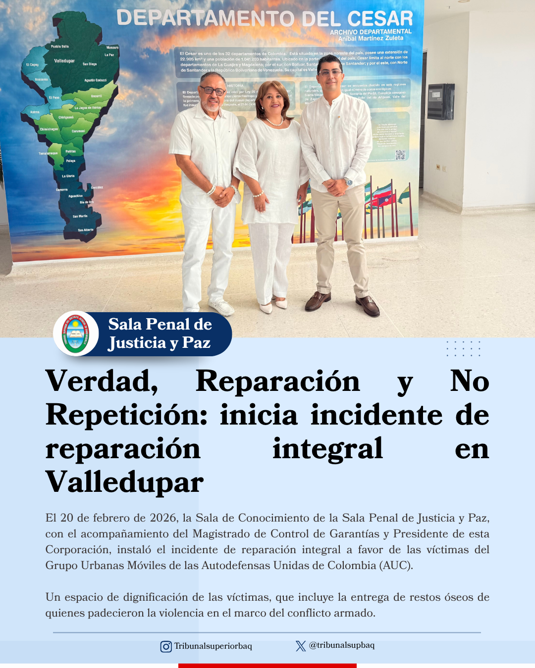 Verdad, Reparación y No Repetición: inicia incidente de reparación integral en Valledupar