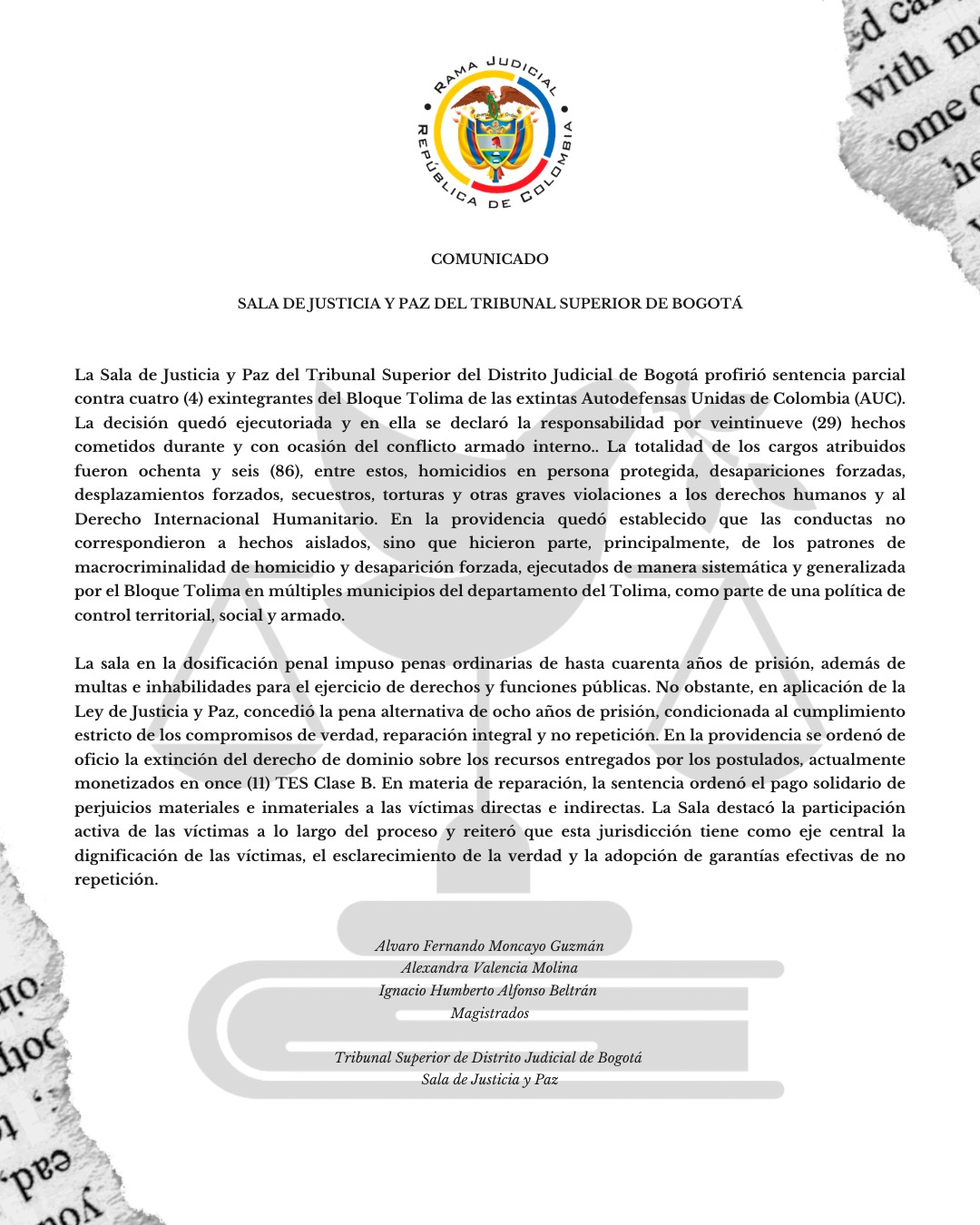 Sentencia Bloque Tolima 2013-00135