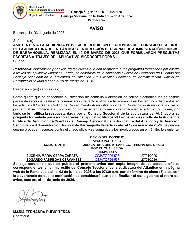 NOTIFICACION POR AVISO 03 DE JUNIO 2026