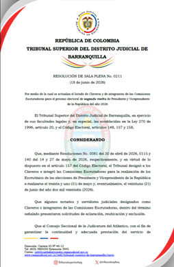 Resolucion actualización claveros y comisiones segunda vuelta Presidencia 2026