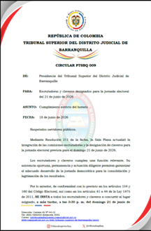 Circular PTSBQ-009 - Invita cumplimiento de funciones Escrutinios 21-06-26