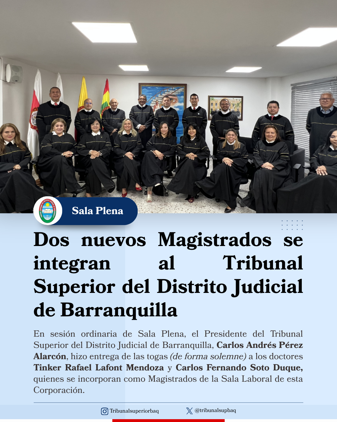 Dos nuevos Magistrados se integran al Tribunal Superior del Distrito Judicial de Barranquilla