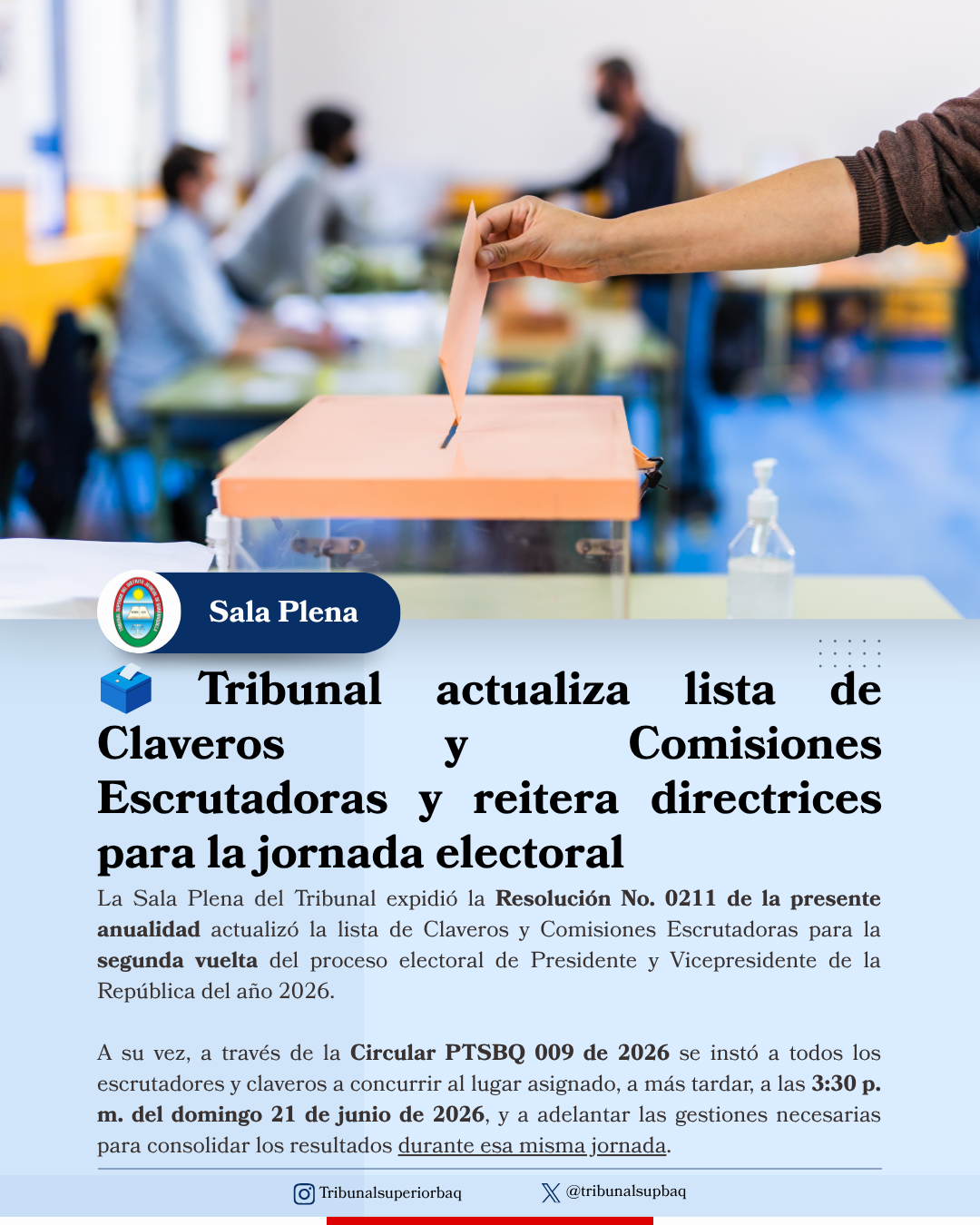 Tribunal actualiza lista de Claveros y Comisiones Escrutadoras y reitera directrices para la jornada electoral