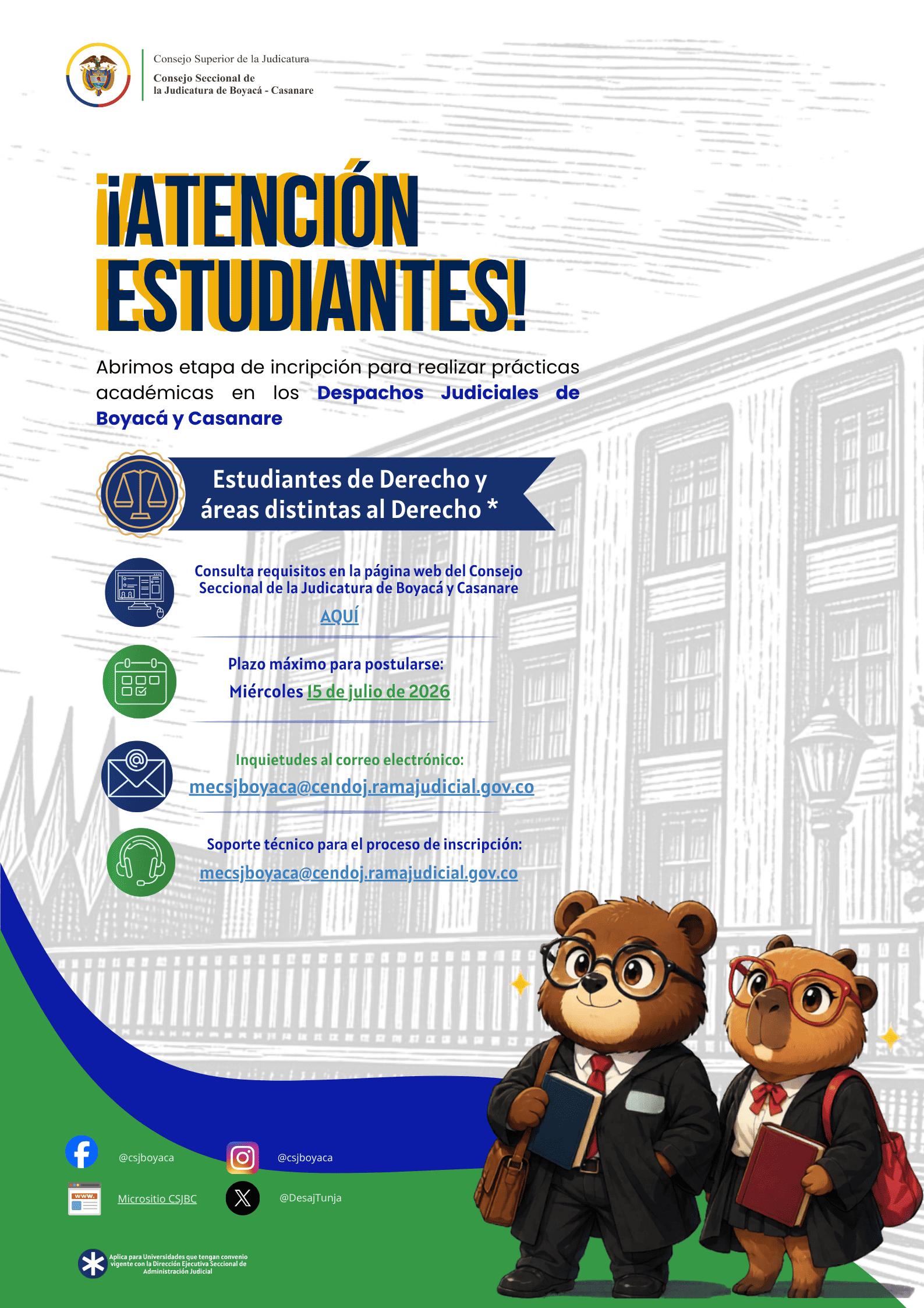 Atención Estudiantes de Derecho y áreas distintas al Derecho