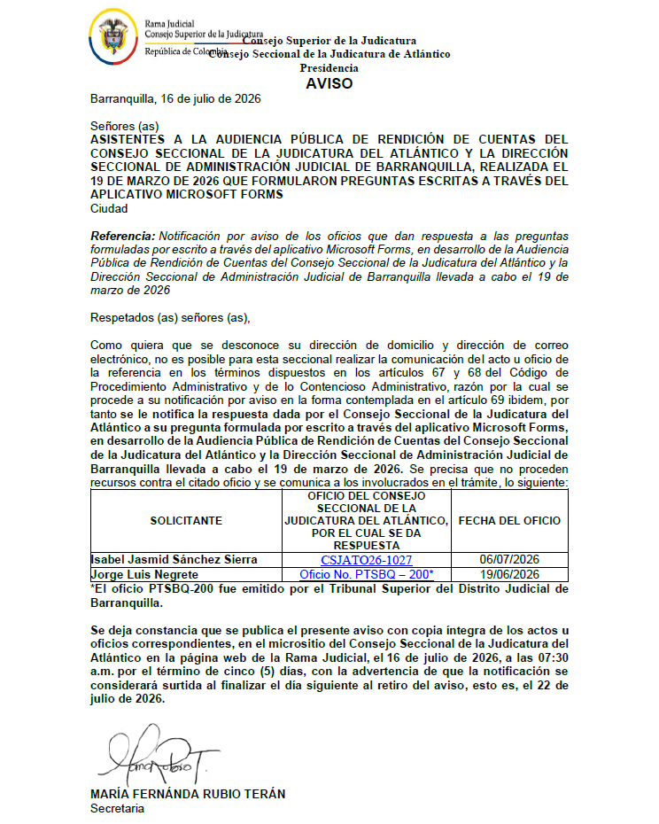 AVISO 16 JULIO 2026