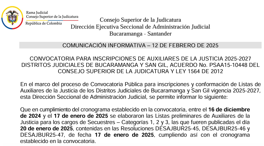 COMUNICACIÓN INFORMATIVA – 12 DE FEBRERO DE 2025