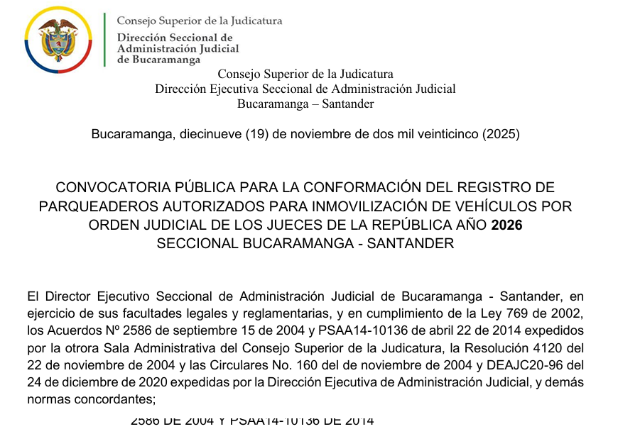 CONVOCATORIA PÚBLICA PARQUEADEROS VIGENCIA 2026