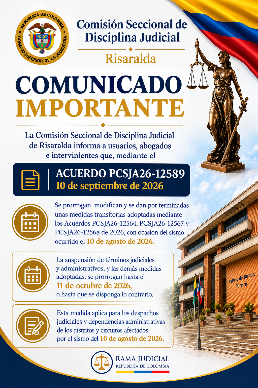 Suspención de terminos prorrogados hasta el 11 de octubre del 2026