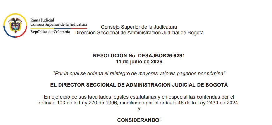 Resolución N° DESAJBOR26-9291 del 11 de junio de 2026