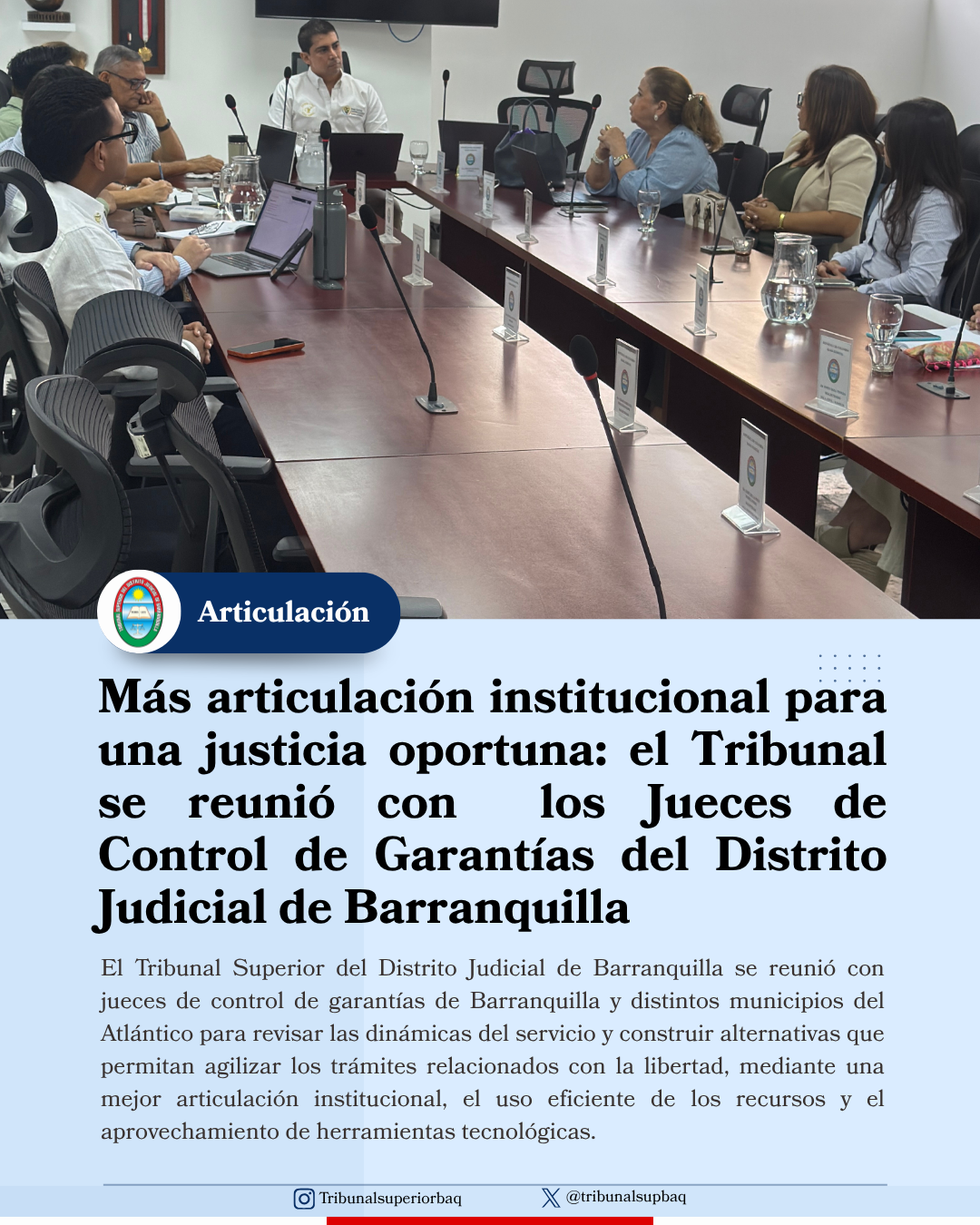 Más articulación institucional para una justicia oportuna: el Tribunal se reunió con los jueces de Control de Garantías de Barranquilla