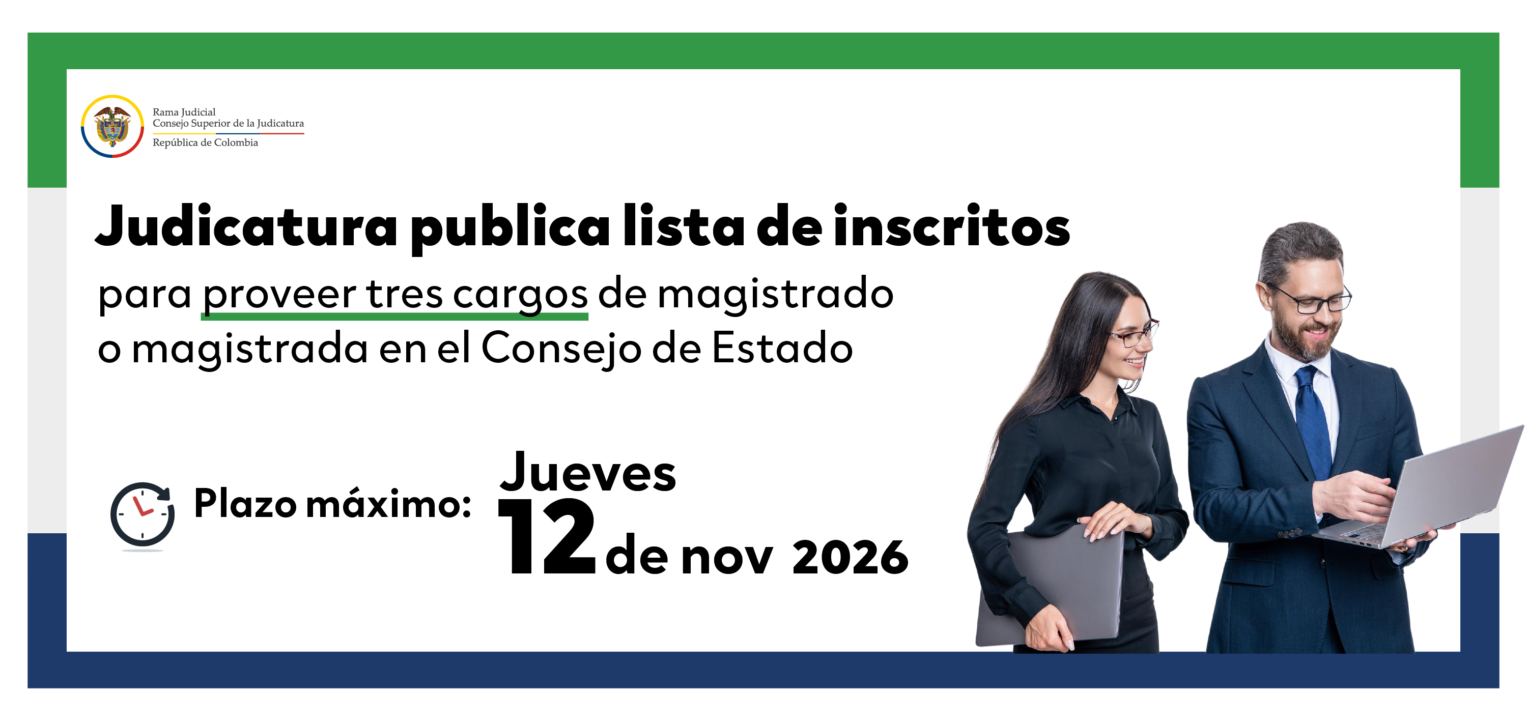 Consejo Superior de la Judicatura publica lista de inscritos para proveer tres cargos de magistrado o magistrada en el Consejo de Estado