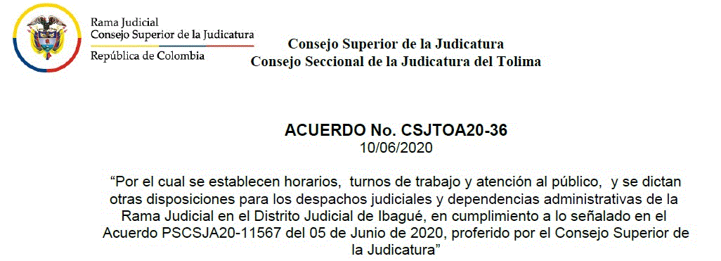 ACUERDO CSJTOA20-36 DEL 10 DE JUNIO DE 2020
